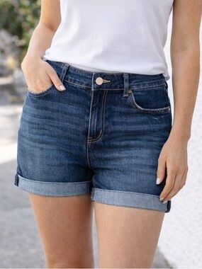 LOFT Dark Wash Denim Shorts | Cuffed Hem Mid Rise Size 6 / 28
